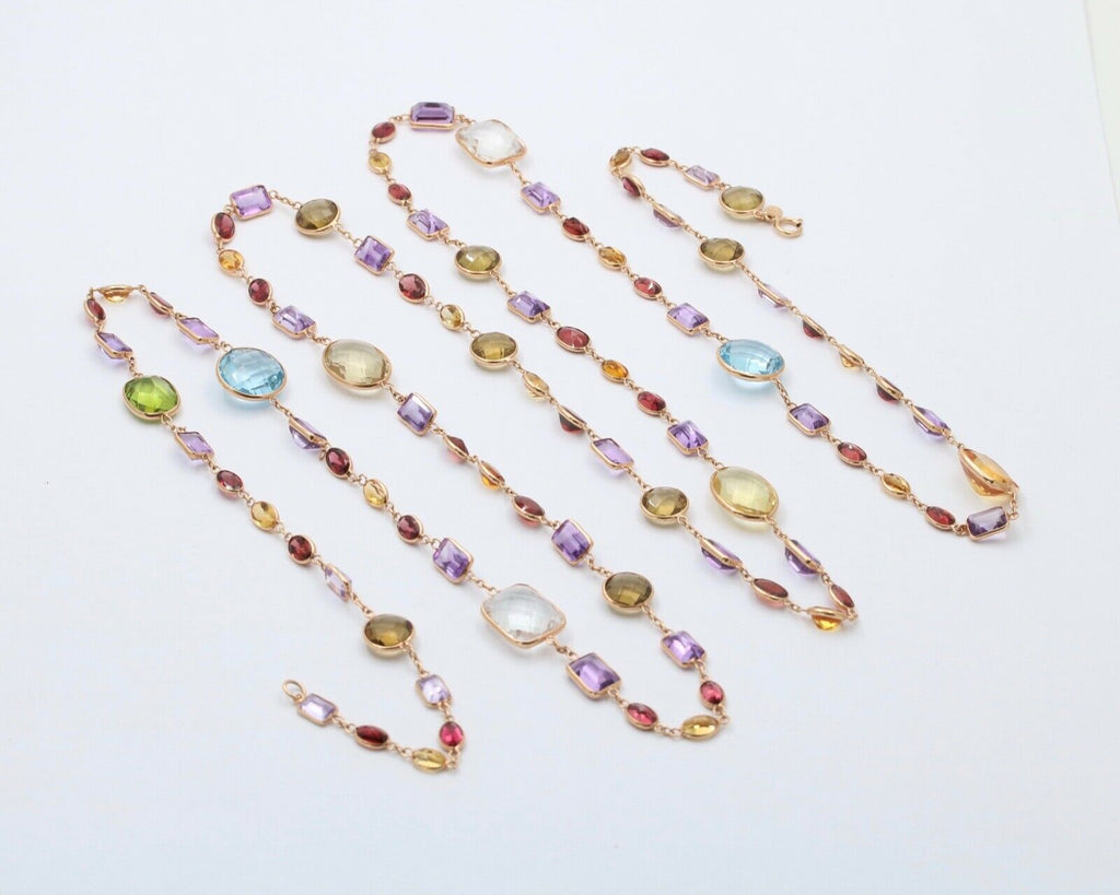 Vintage Multi Stone Strand 18K YG Necklace