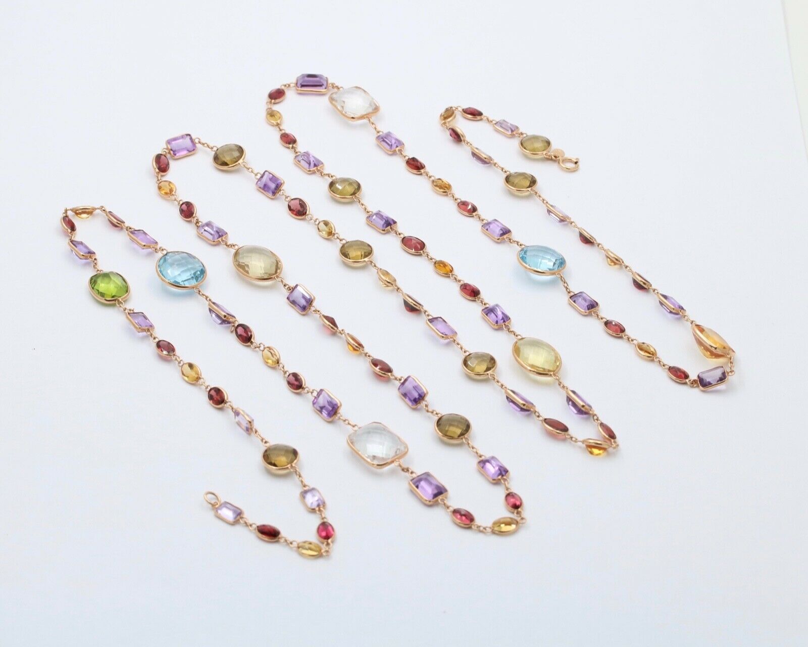 Vintage Multi Stone Strand 18K YG Necklace