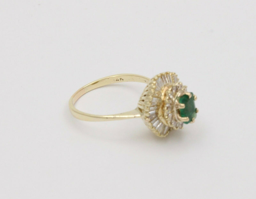 Vintage Emerald Ring Ballerina Damond 14K Yellow Gold Ring, Engagement Ring,