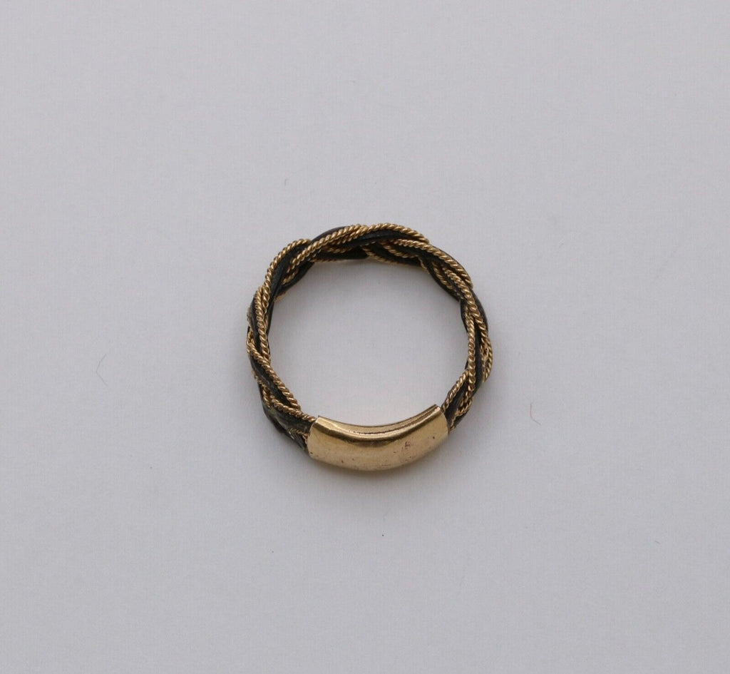 Antique Georgian 14K Yellow Gold Braided Ring Band, Mourning Jewelry