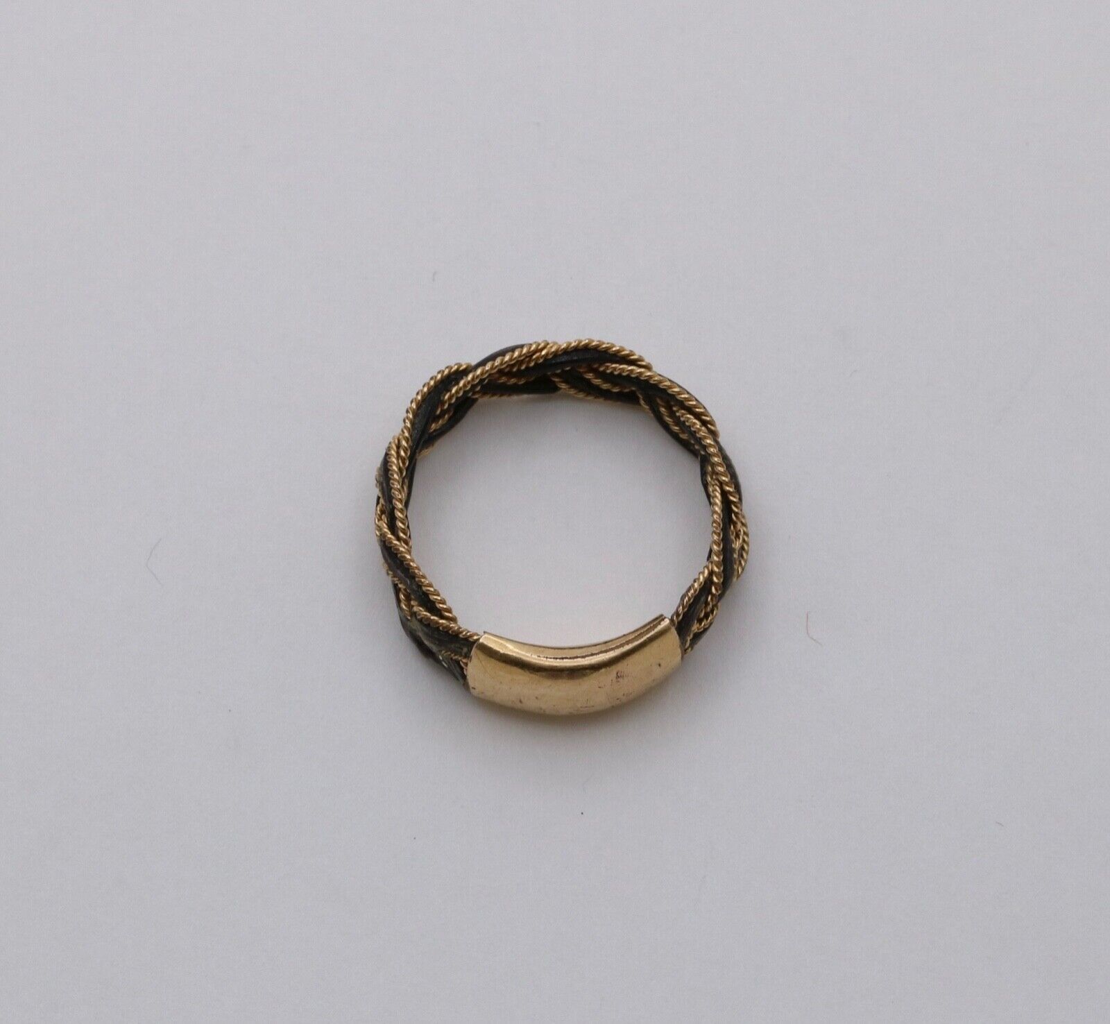 Antique Georgian 14K Yellow Gold Braided Ring Band, Mourning Jewelry
