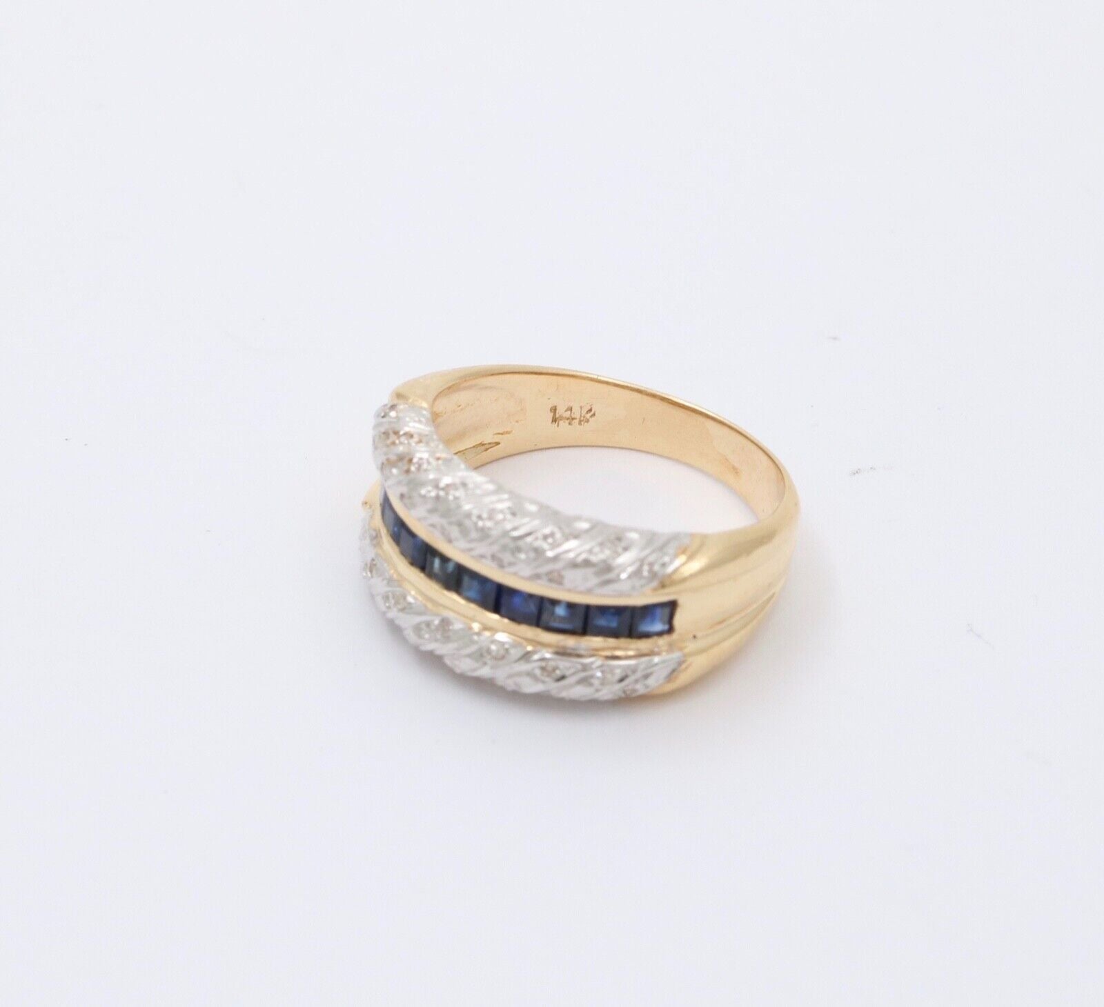 Vintage Diamonds Blue Sapphires Yellow White Gold Ring