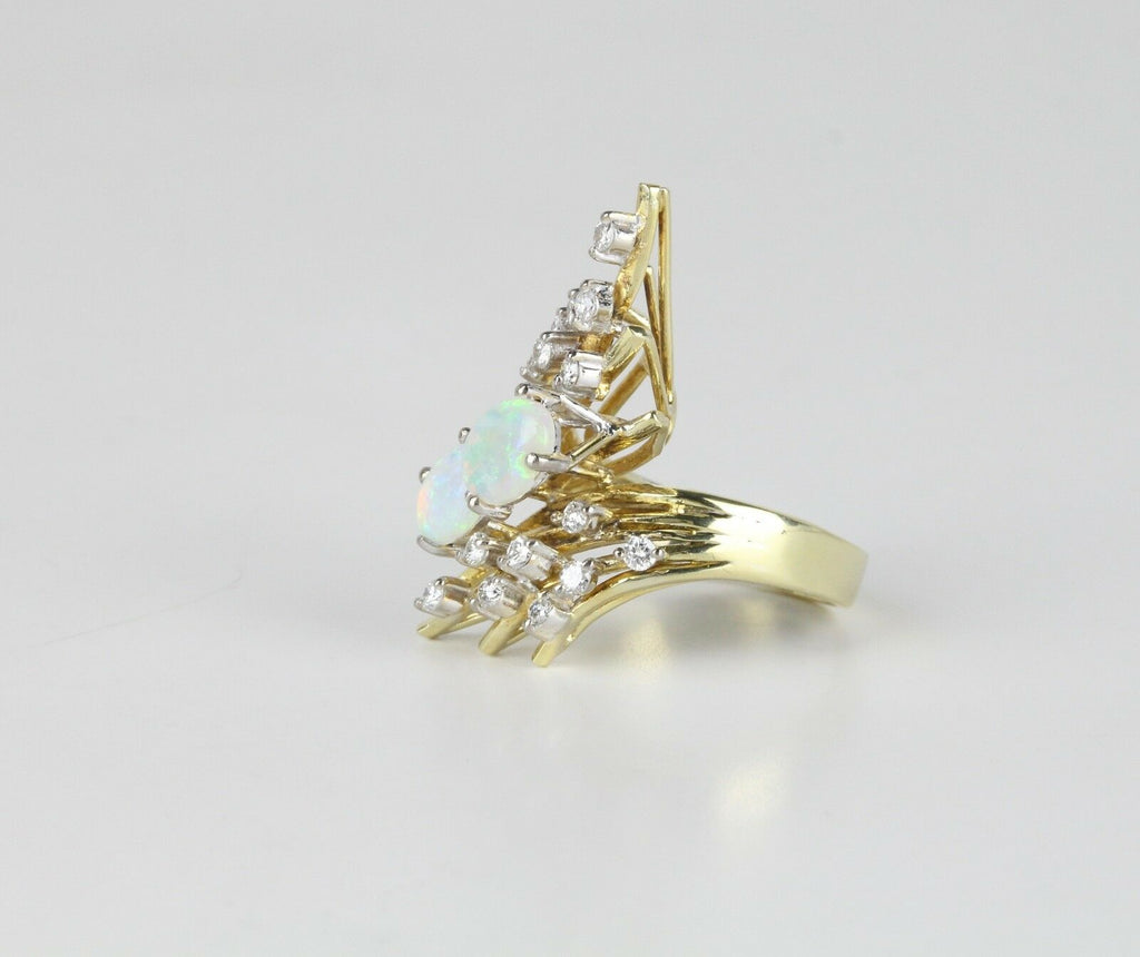 Vintage Opal and Diamond 18K Yellow Gold Cluster Ring