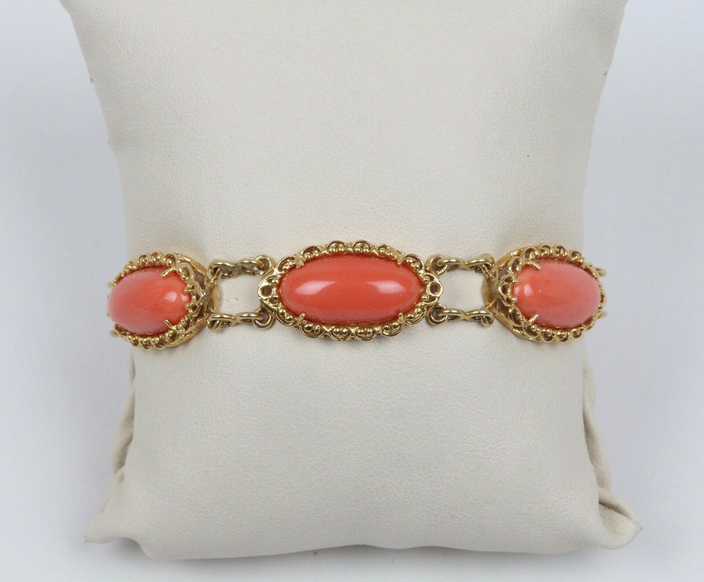 Elegant Vintage Ladies Coral 18K Yellow Gold Bracelet