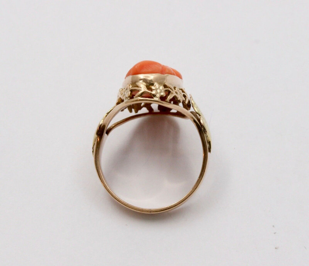 Antique Victorian Carved Coral Woman’s Portrait Two Tone Gold Ring