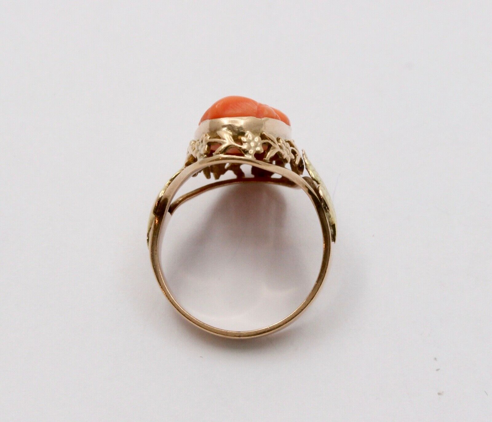 Antique Victorian Carved Coral Woman’s Portrait Two Tone Gold Ring