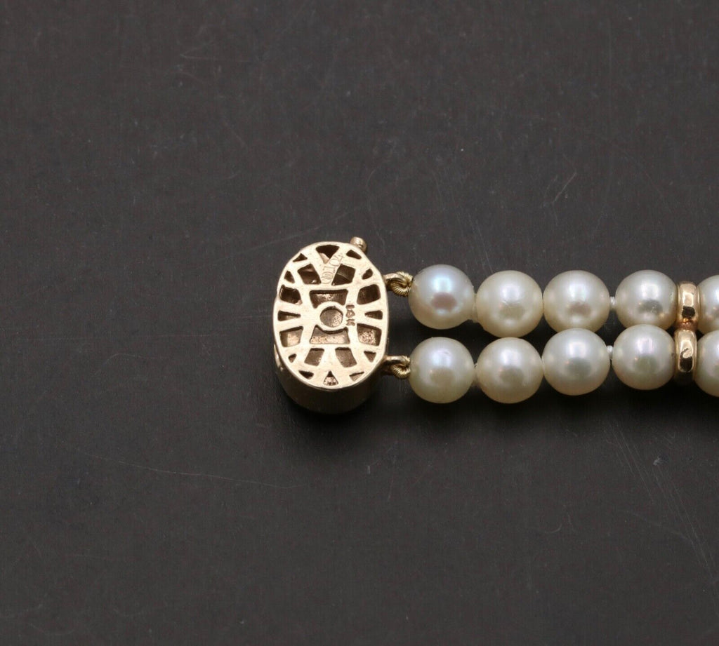 Vintage 14K Yellow Gold Beaded Two Layer Pearl Bridal Bracelets