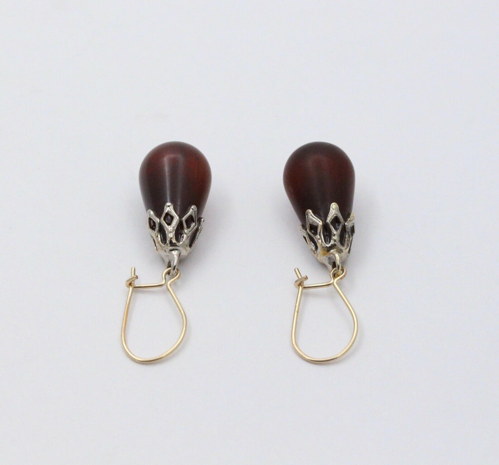 Vintage Amber 14K Sterling Silver Dangle Earrings