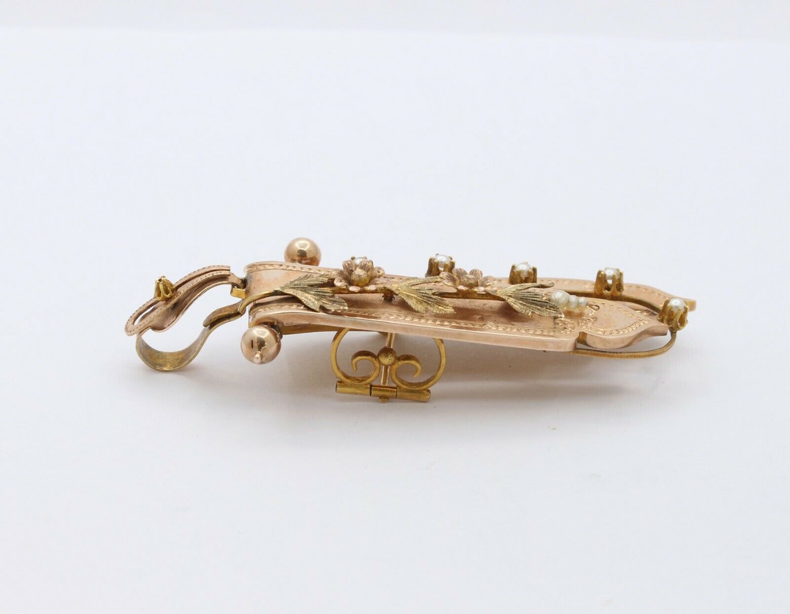 Victorian 14K Rose Gold Pearl Floral Brooch
