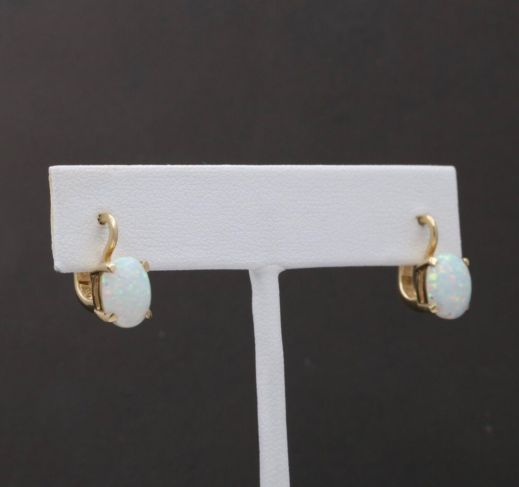 Vintage Synthetic Opal 14K Yellow Gold Lever Back Earrings