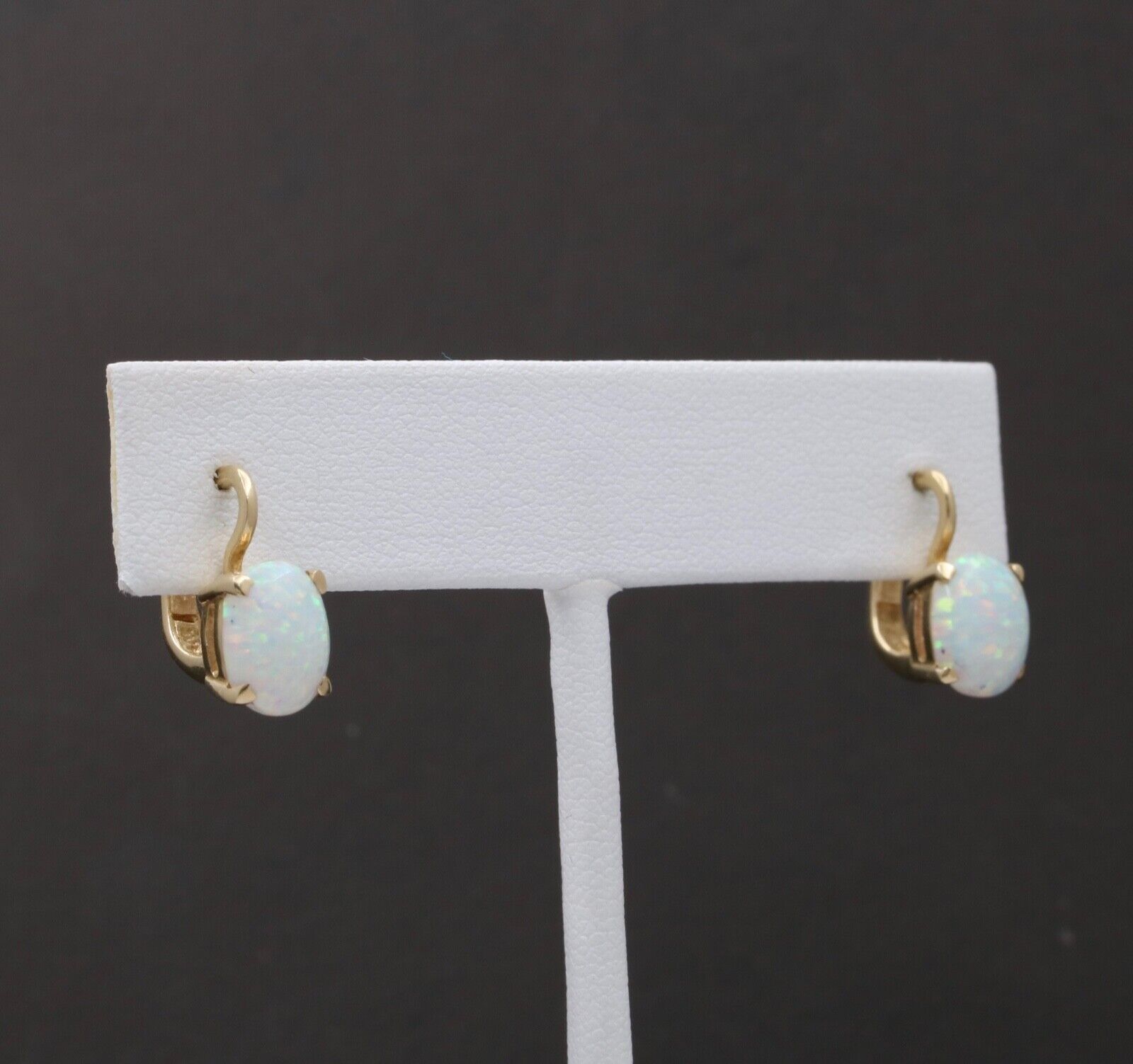 Vintage Synthetic Opal 14K Yellow Gold Lever Back Earrings