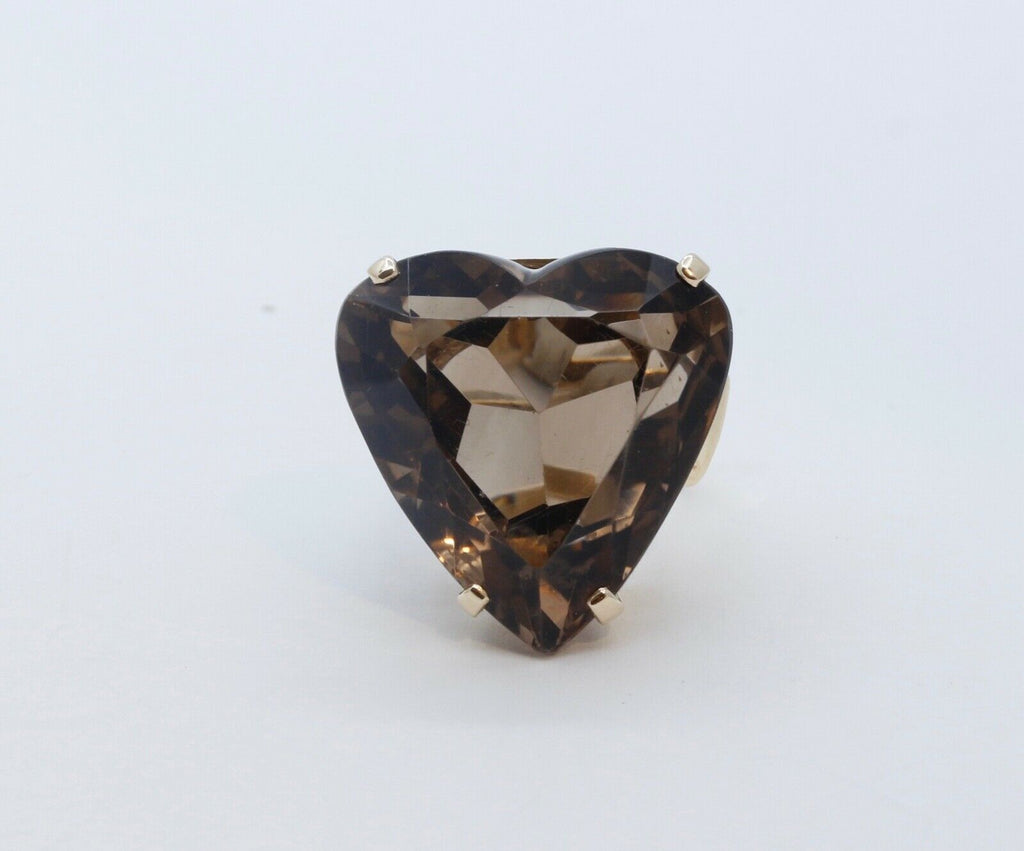 Vintage Heart Cut Smoky Topaz 14K Yellow Gold Ring