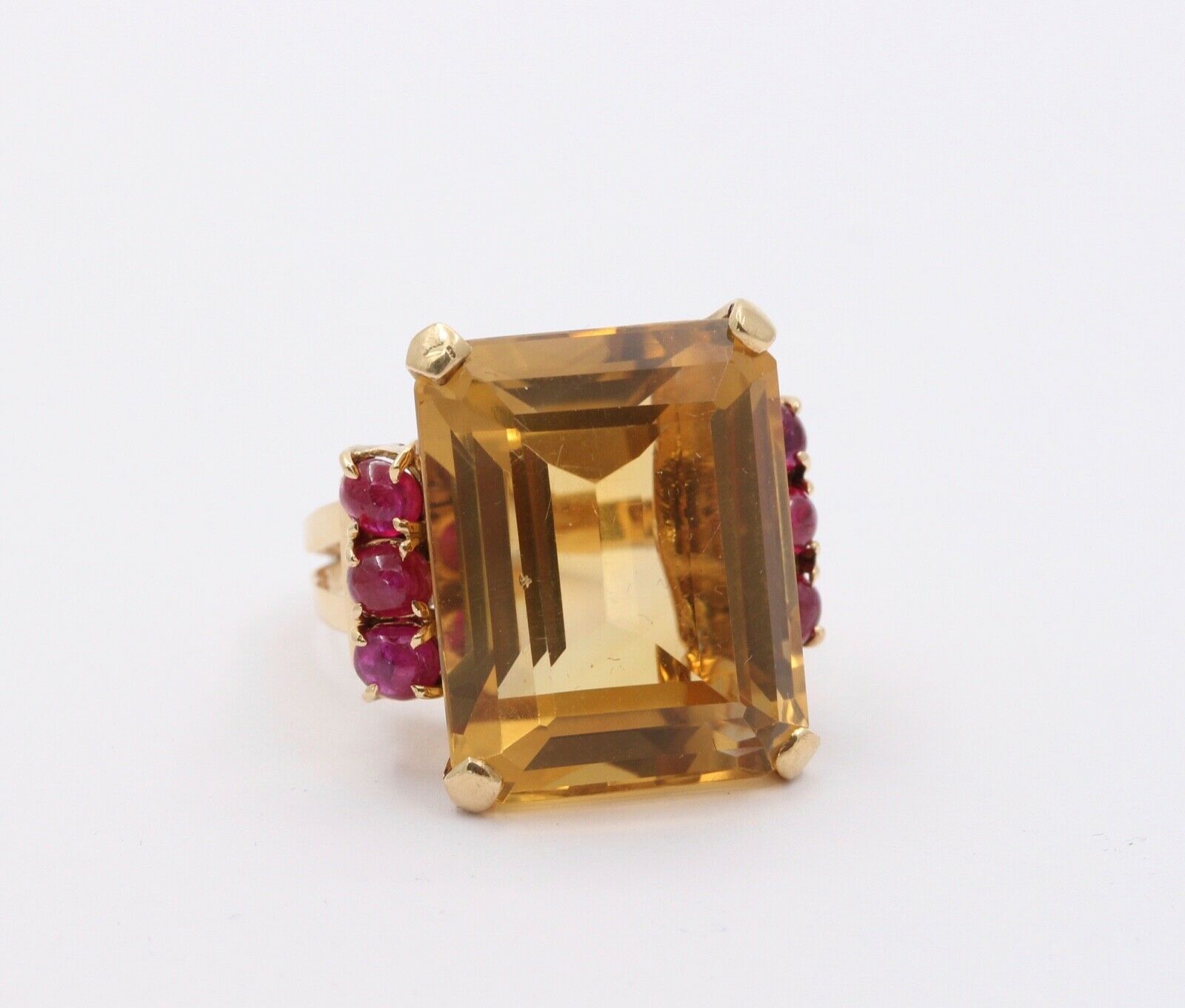 Vintage Citrine Rubies 14K Yellow Gold Cocktail Ring