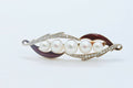Unique Art Deco Diamonds Pearls Red Enamel 18K Yellow Gold Brooch Pin