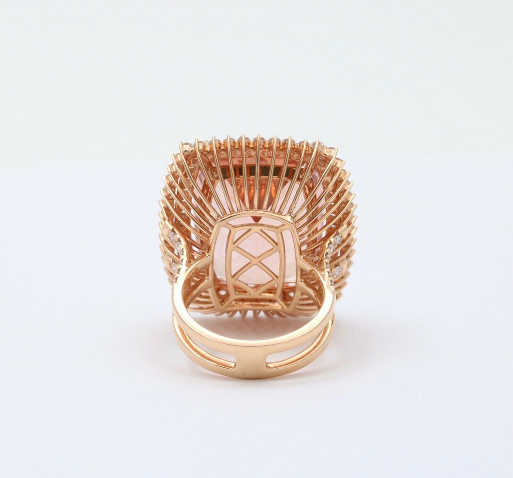 Huge Cocktail Morganite Diamonds 18K Rose Gold Ring