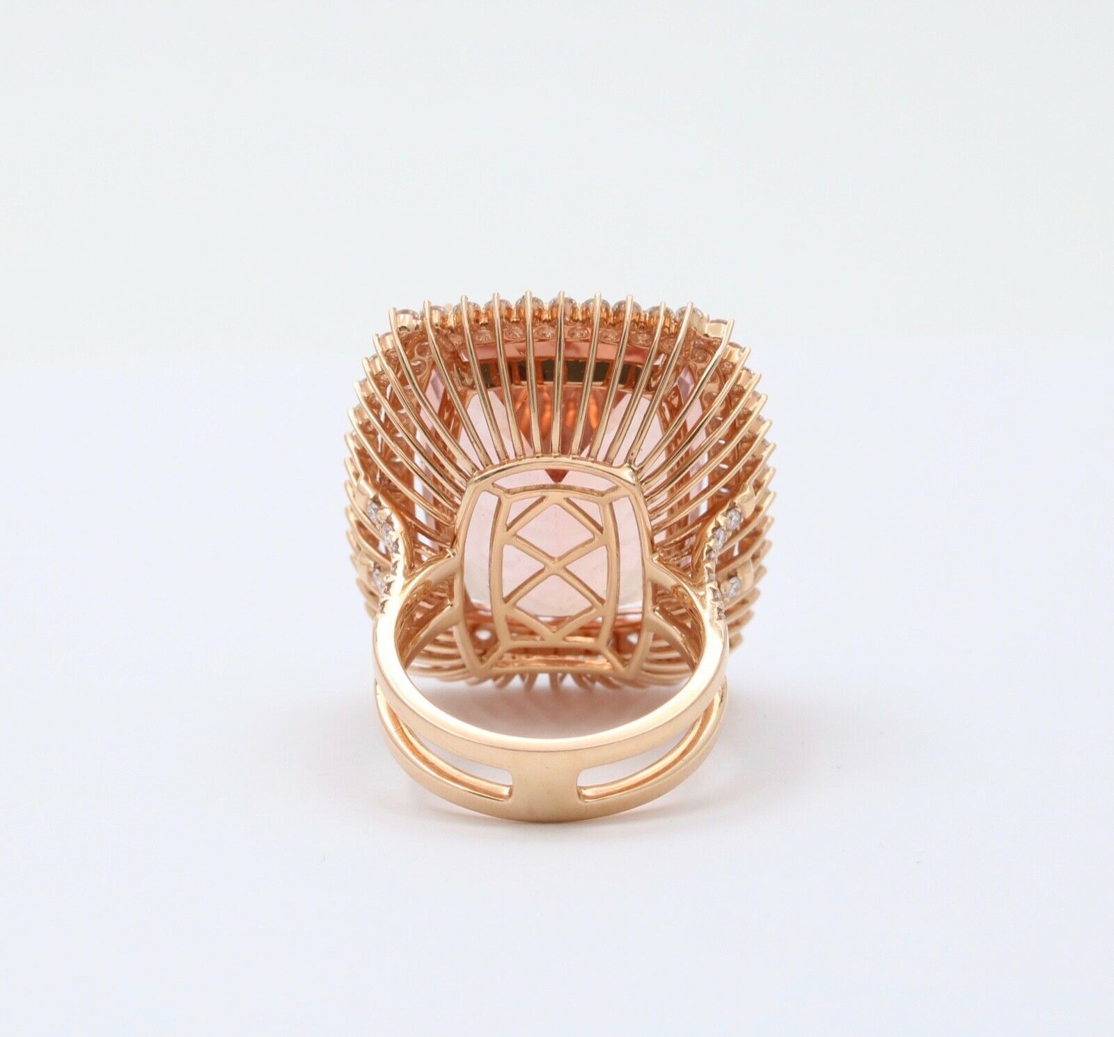 Huge Cocktail Morganite Diamonds 18K Rose Gold Ring