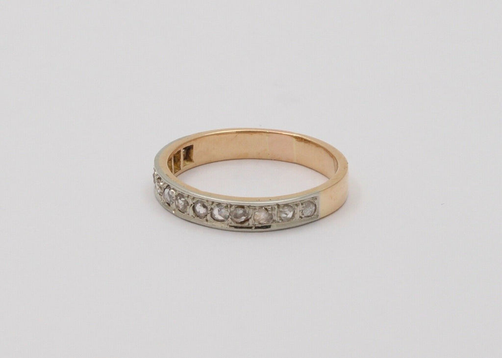 French Antique Rose Cut Diamonds 18K Yellow White Gold Wedding Band