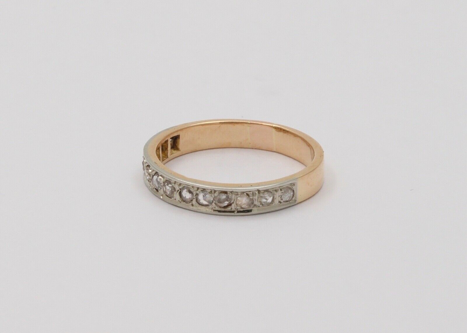 French Antique Rose Cut Diamonds 18K Yellow White Gold Wedding Band