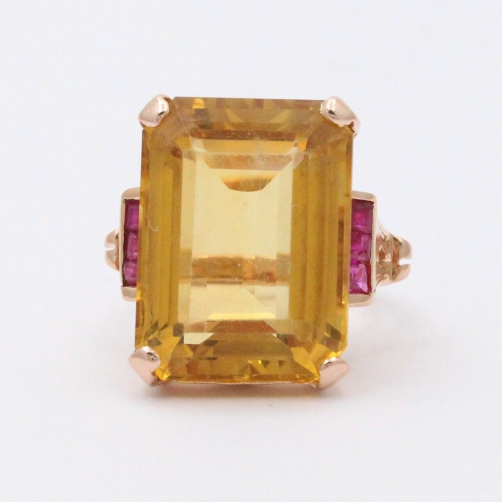 Vintage Citrine Rubies 14K Yellow Gold Ring