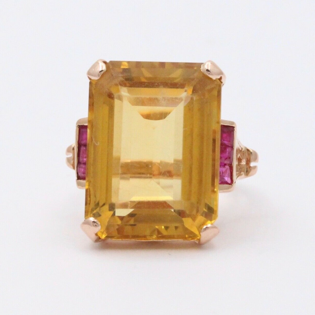 Vintage Citrine Rubies 14K Yellow Gold Ring