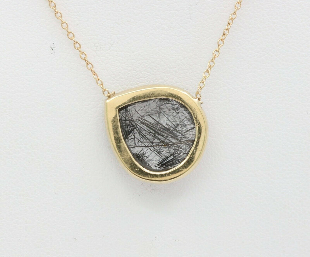 Vintage 14K Yellow Gold Sagenitic Quartz Diamond Pendant