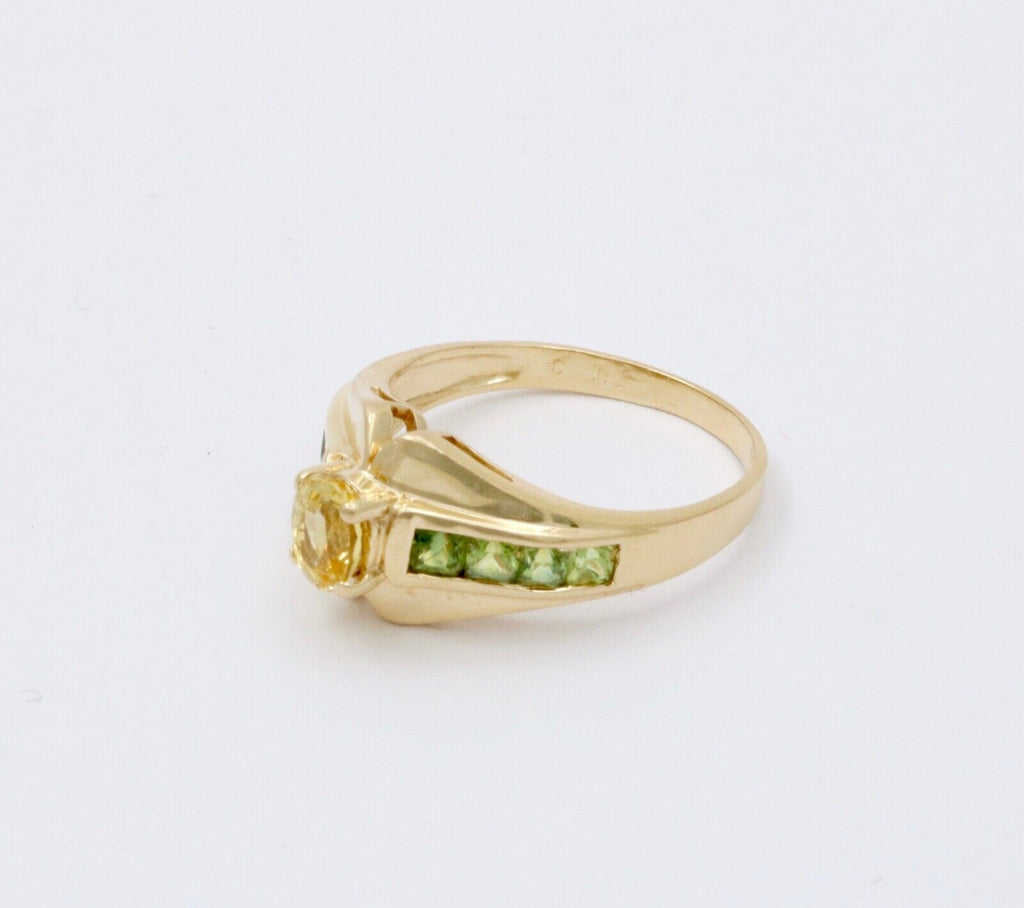 Vintage Citrine & Peridot 14K Yellow Gold Ring Band.