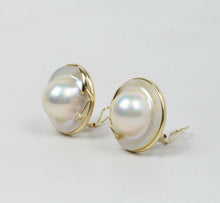 Load image into Gallery viewer, Vintage 14K Yellow Gold Mother Of Pearl Diamond Clip Earrings
