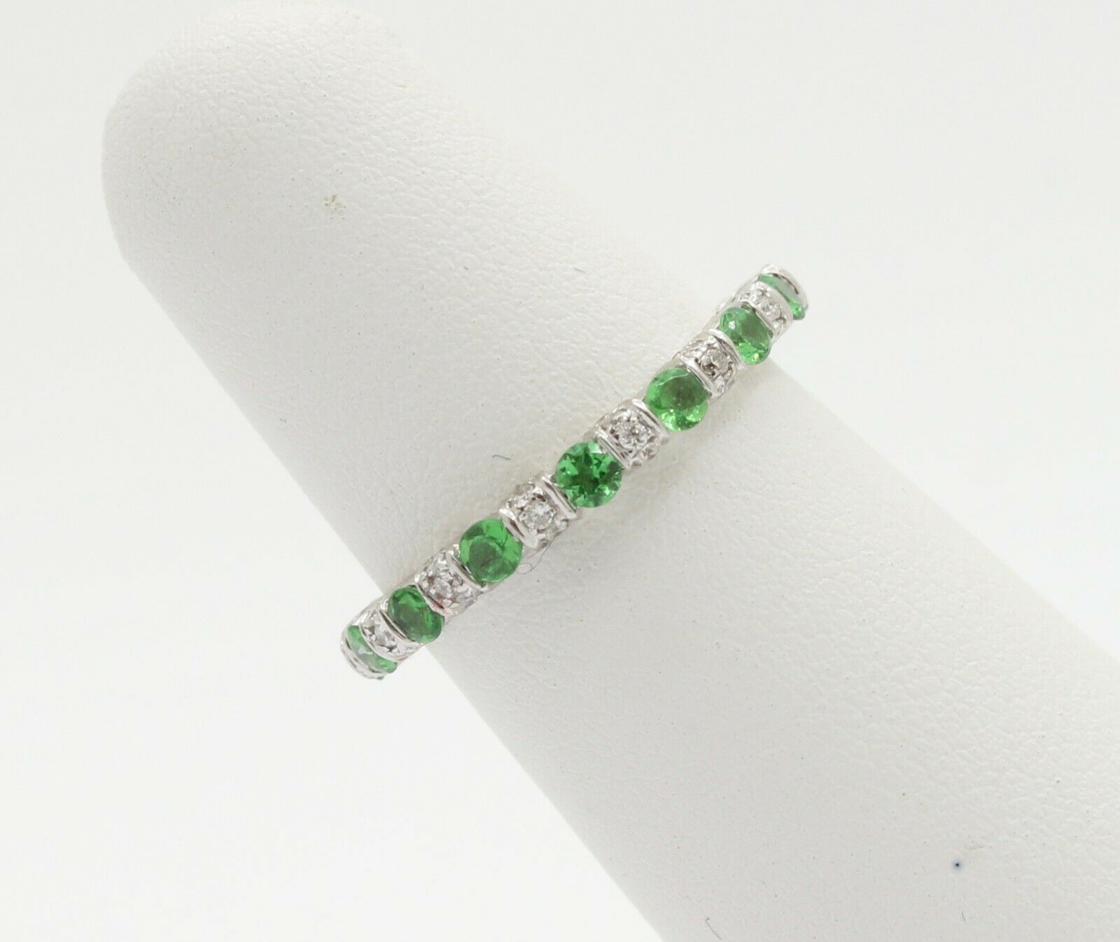 Green Garnet Diamond Eternity Stackable Band