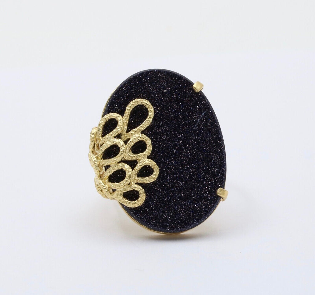 Vintage 18K Yellow Gold Blue Goldstone Statement Ring
