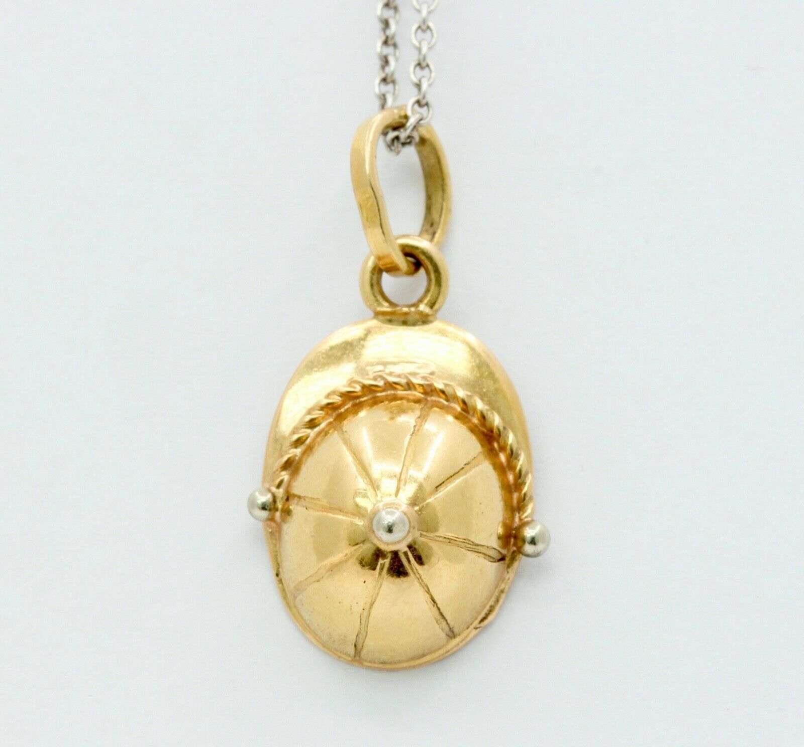 Vintage Equestrian Horse Riding Helmet 18K Yellow White Gold Pendant Charm