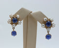 Beautiful Cabochon Sapphires Cultured Pearl 14K Yellow Gold Earrings