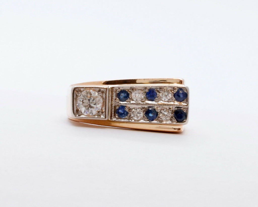 English Diamonds Sapphires 18K Yellow Gold Unisex Ring