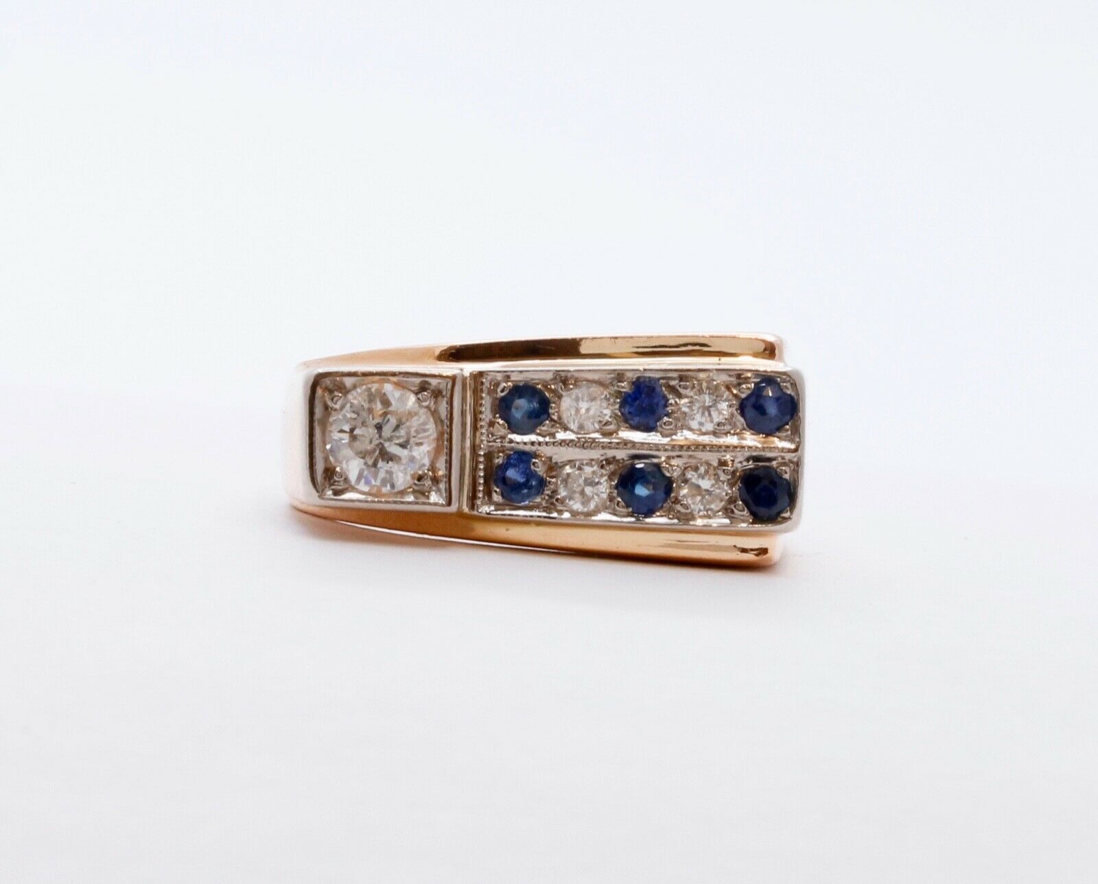 English Diamonds Sapphires 18K Yellow Gold Unisex Ring