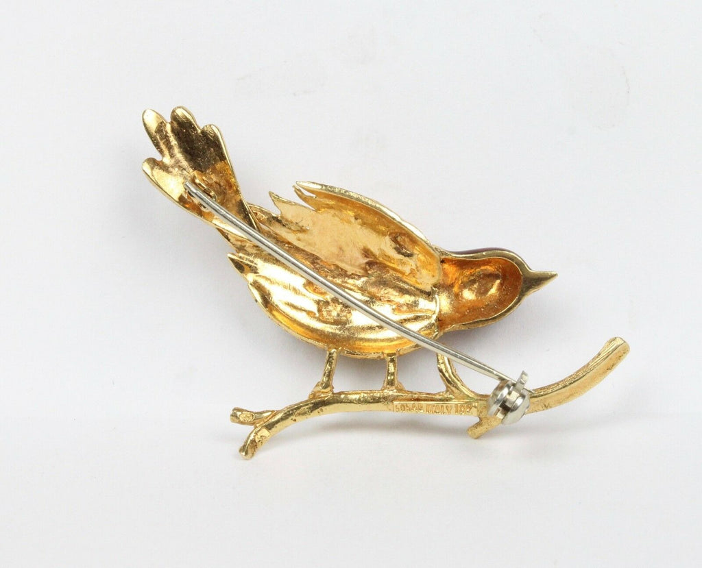 Vintage 18K Yellow Gold Enamel Bird Brooch Pin