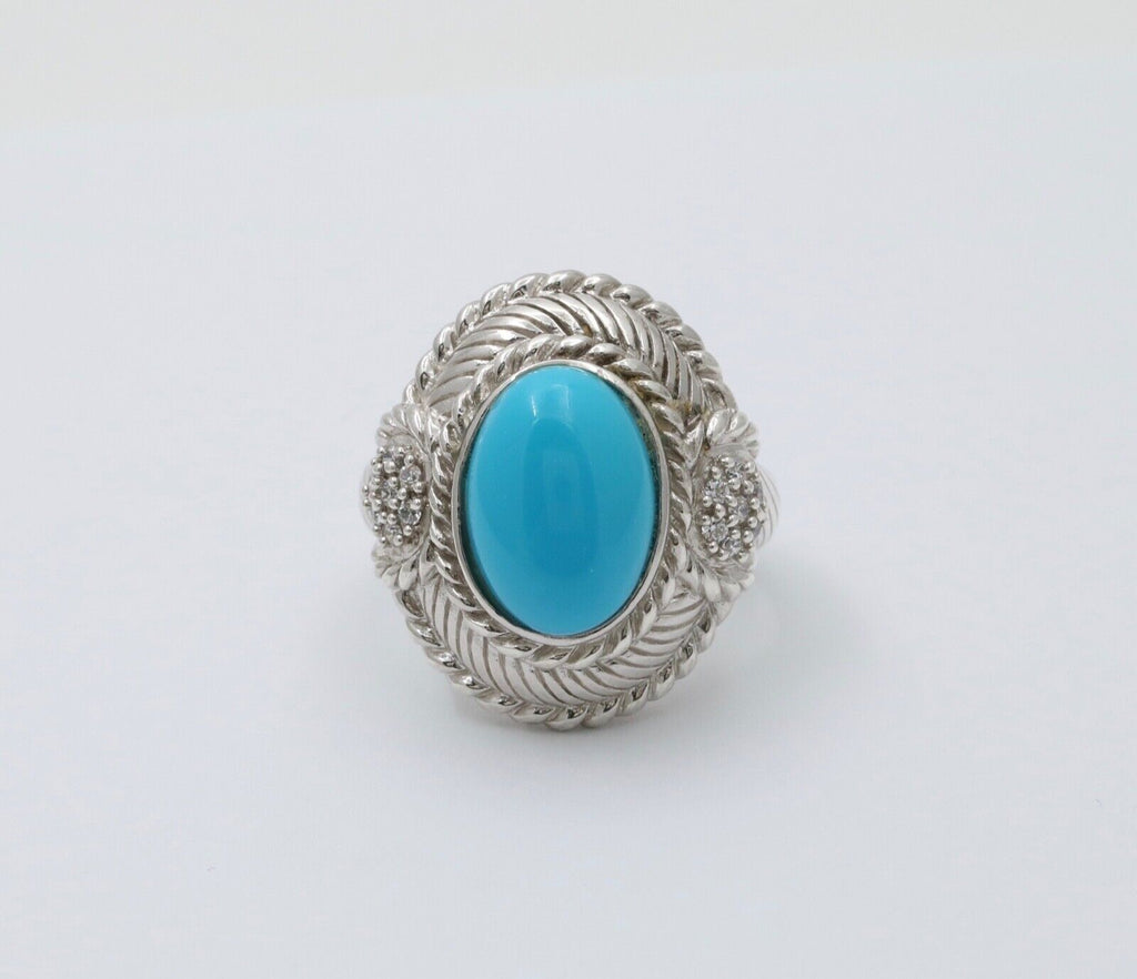 Judith Ripka Turquoise Colored Stone and Diamond 925 Silver Ring