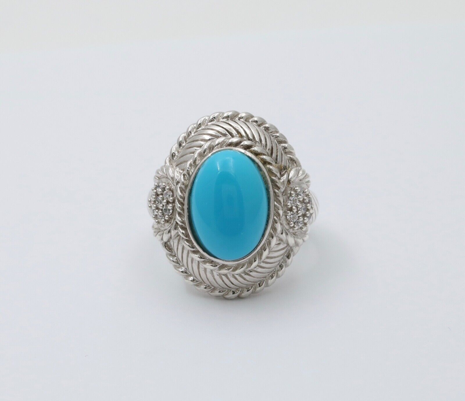 Judith Ripka Turquoise Colored Stone and Diamond 925 Silver Ring