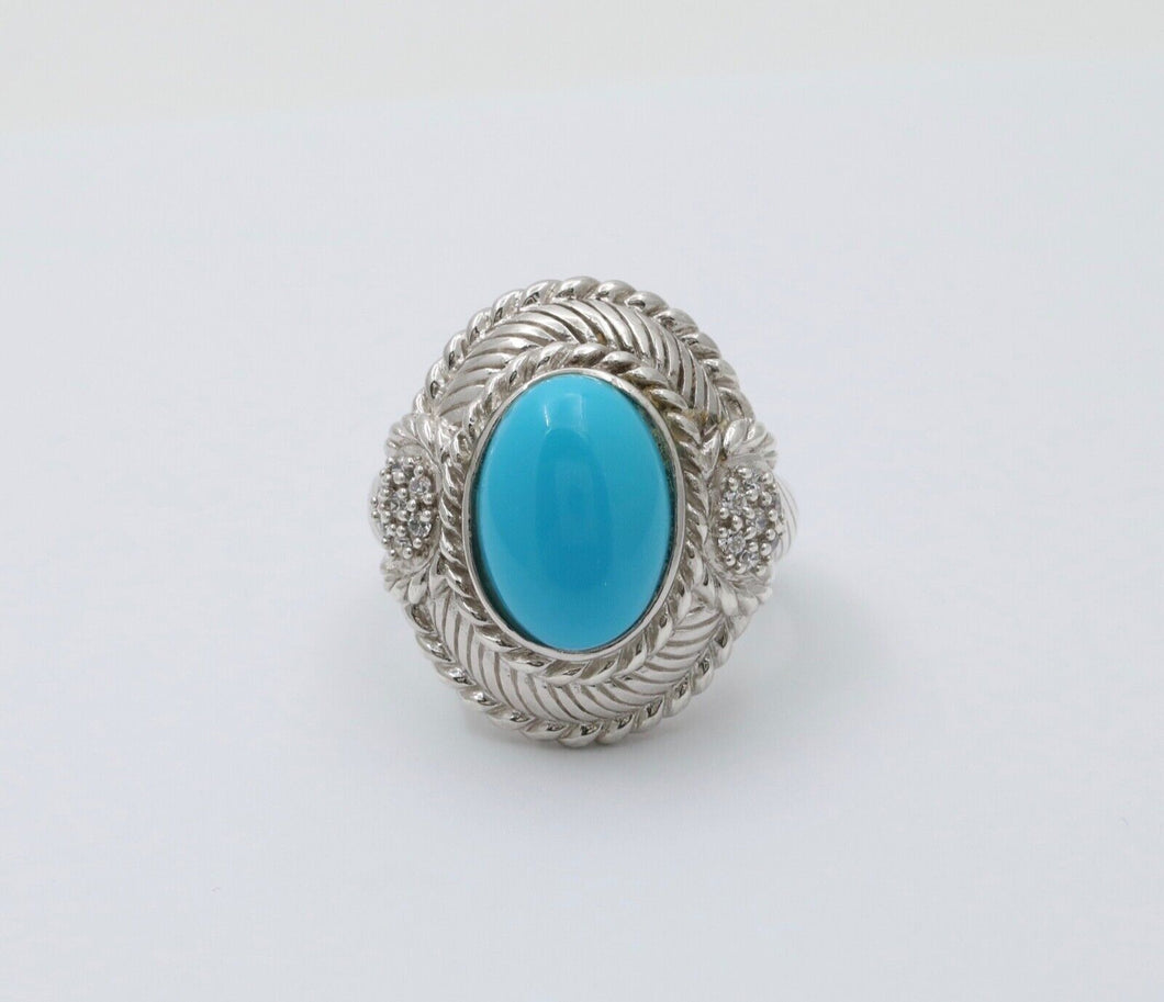 Judith Ripka Turquoise Color Center CZ's 925 Silver Ring