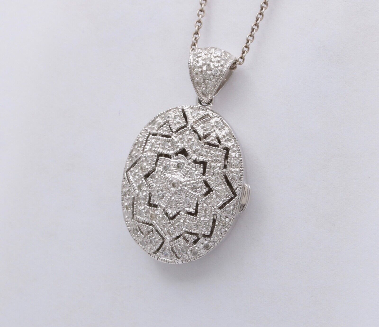 Vintage 14K White Gold Diamond Milgrain Locket Pendant