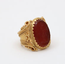 Load image into Gallery viewer, Vintage 22K Yellow Gold Carved Greek Narcissus Intaglio Carnelian Signet.
