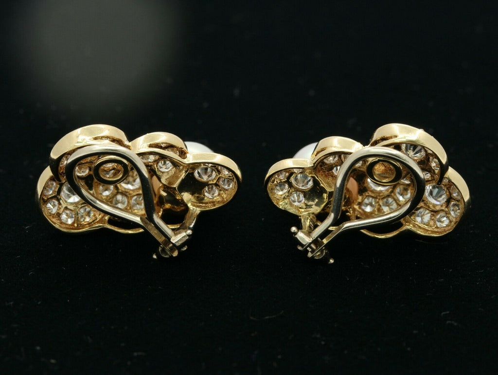 Vintage 14K Yellow Gold 9mm Akoya Pearl Diamond Clip on Earrings