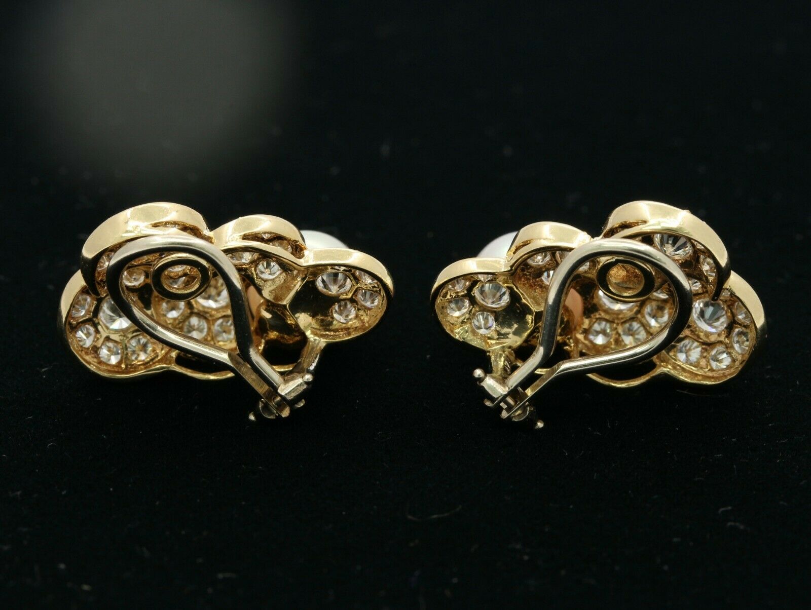 Vintage 14K Yellow Gold 9mm Akoya Pearl Diamond Clip on Earrings