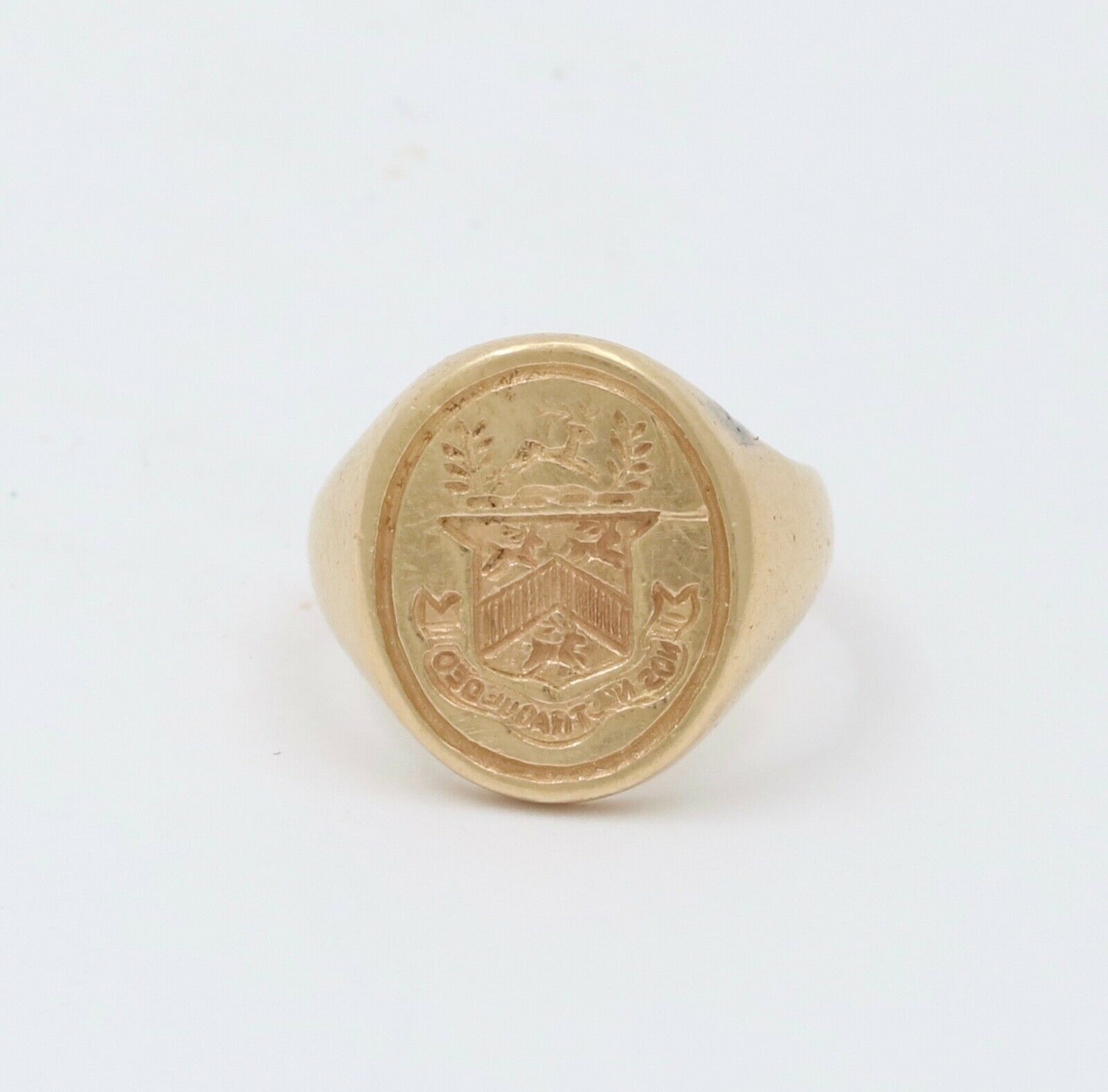 Vintage 14K Yellow Gold 1869 Stag Deer Intaglio Signet Estate Ring