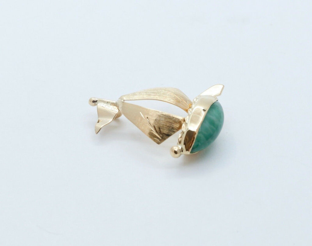 Vintage Jade 14K Yellow Gold Chinese Sailboat Pendant Charm