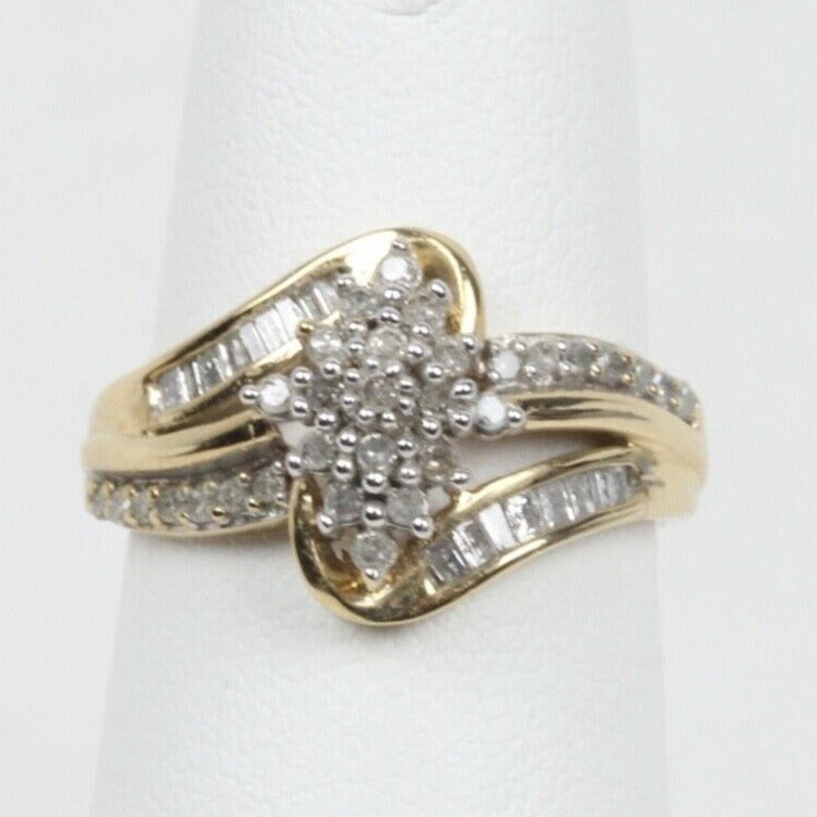 Vintage Cluster Bypass Diamonds 10K Yellow Gold Ring