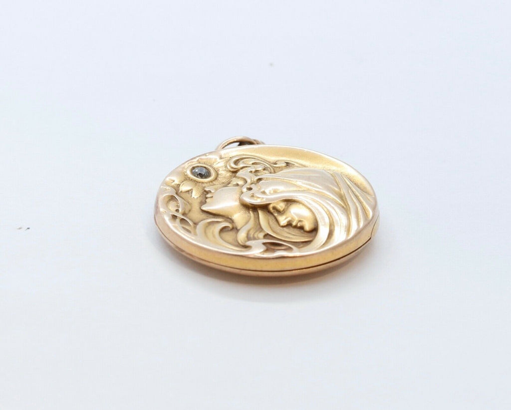 Victorian Repousse "Ladies Under The Star" Locket Pendant