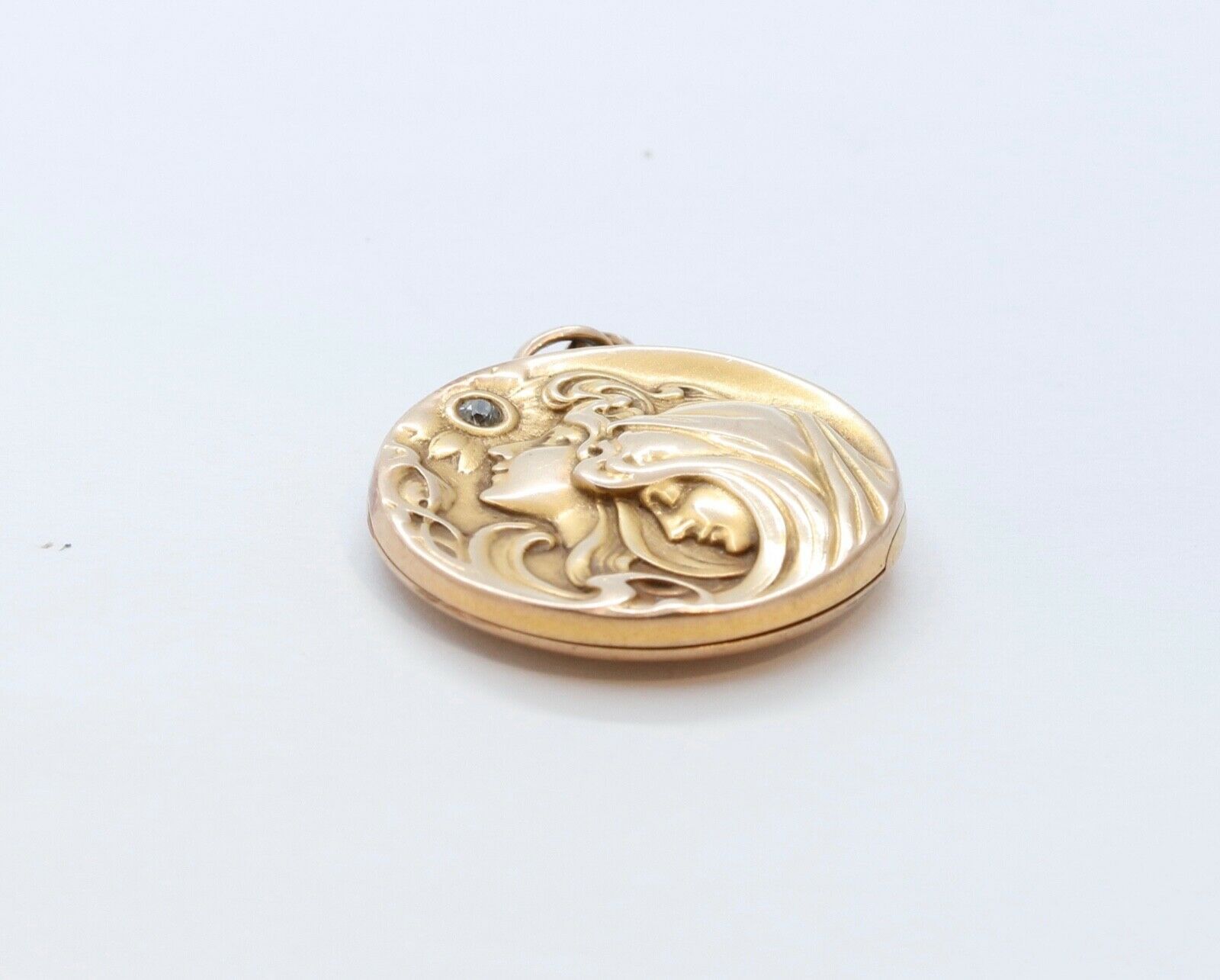 Victorian Repousse "Ladies Under The Star" Locket Pendant