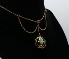 Load image into Gallery viewer, Art Nouveau 14K Yellow Gold Opal &amp; Pink Tourmaline Festoon Necklace Pendant .
