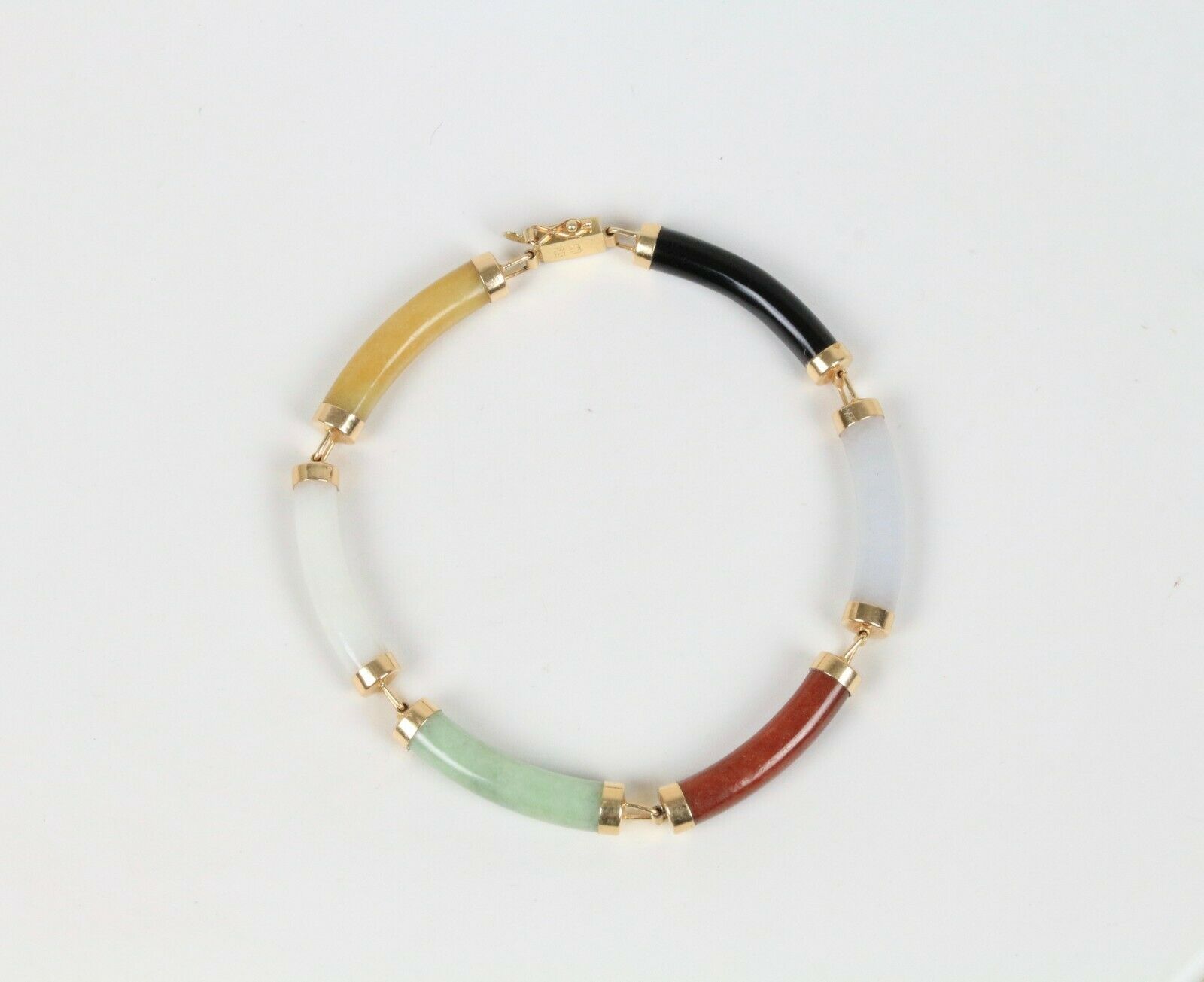 Vintage 14K Yellow Gold Multi Colored Jade Bracelet