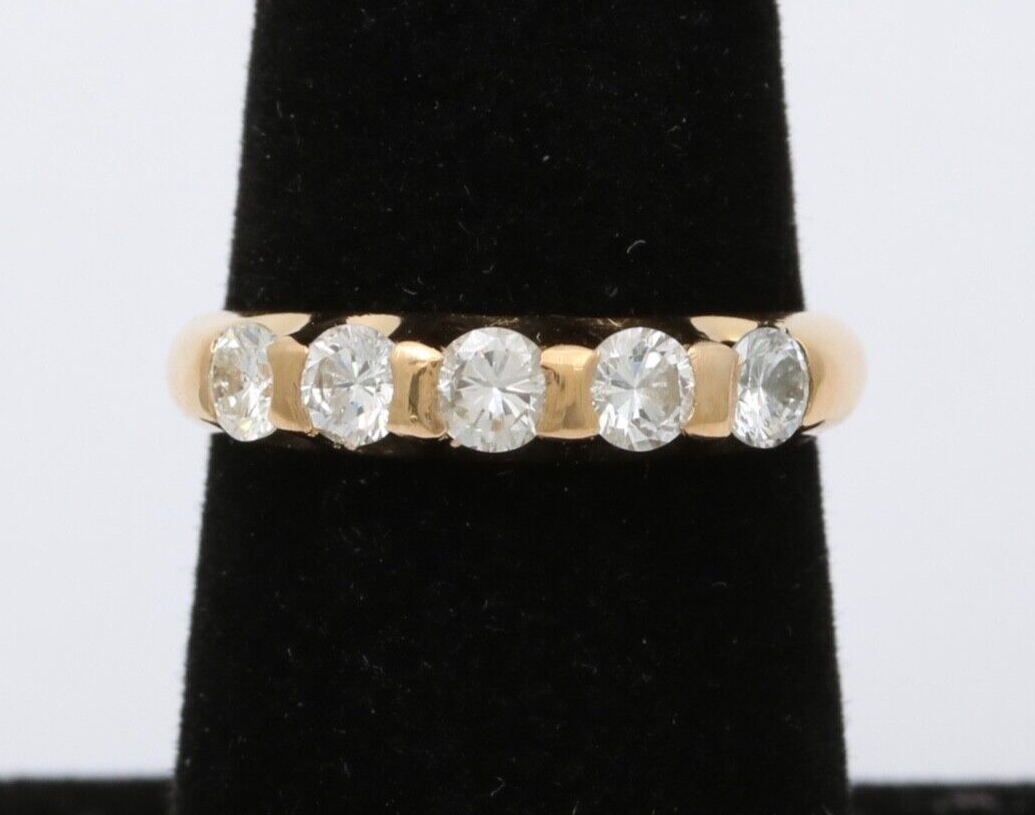 Vintage Five Stone Diamond 18K Gold Ring Band, Wedding Band