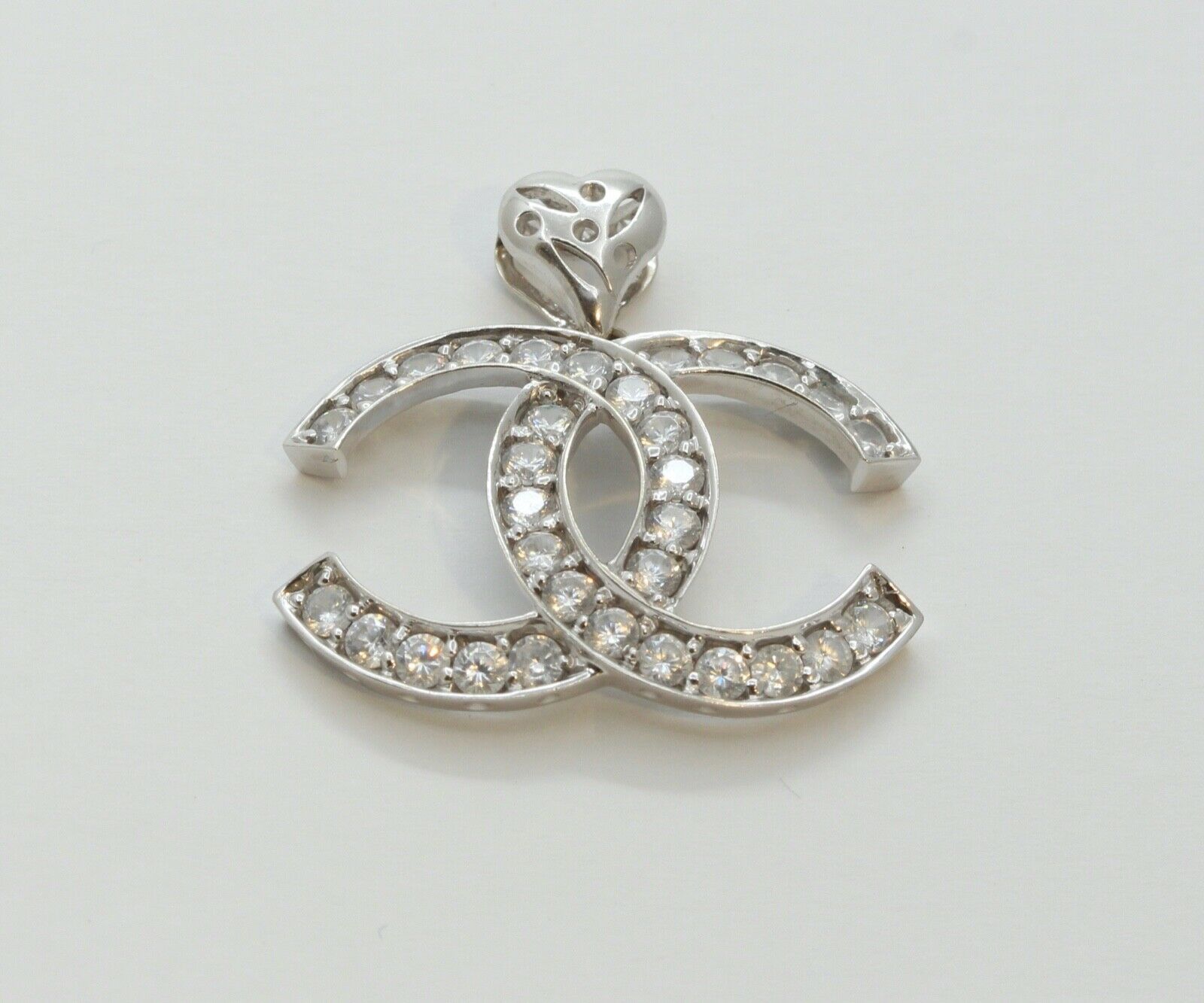 Chanel Logo Pendant Reproduction 14K White Gold Cubic Zirconia Pendant